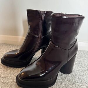 Boots Glossy Dark Brown Platform Ankle Boots